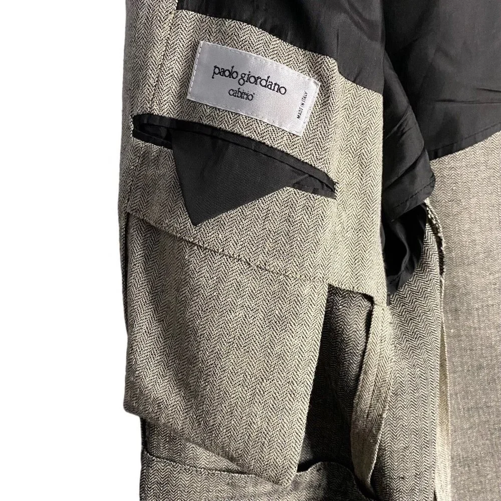 Paolo Giordano Men's Gray Herringbone Single Breasted Notch Lapel Blazer